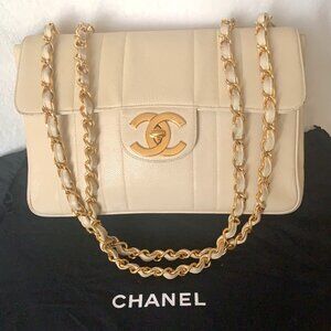 CHANEL Vintage 24k Gold Caviar Oversized CC XL Flap Bag